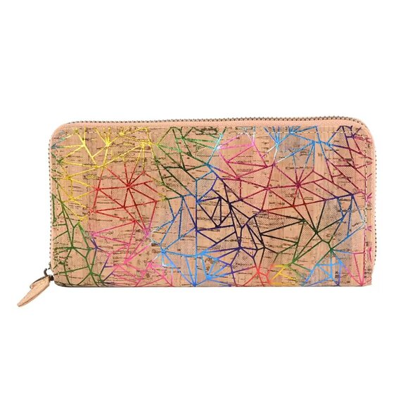 NEW Khaki Geometric Design RFID Cork Wallet 7.5" W x 3.9"L x 1"D - Picture 4 of 7